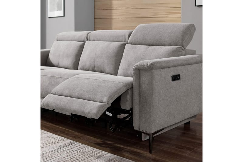 Sofa 3-seter Lund Lys grå, Belfast-stoff, Elektrisk recliner - Lys grå, Belfast-stoff, Elektrisk recliner - Møbler - Sofaer - Reclinersofaer