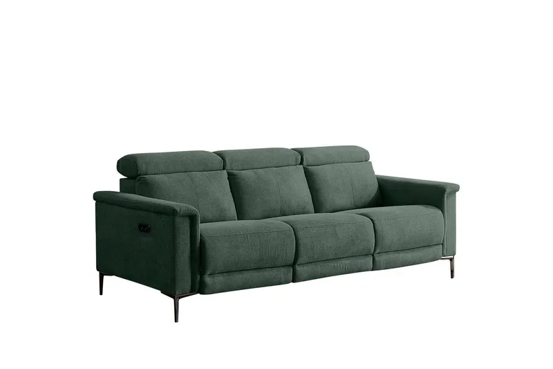 Sofa 3-seter Lund Mørk grønn, Belfast-stoff, Elektrisk recliner - Mørk grønn, Belfast-stoff, Elektrisk recliner - Møbler - Sofaer - Reclinersofaer