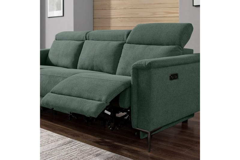 Sofa 3-seter Lund Mørk grønn, Belfast-stoff, Elektrisk recliner - Mørk grønn, Belfast-stoff, Elektrisk recliner - Møbler - Sofaer - Reclinersofaer