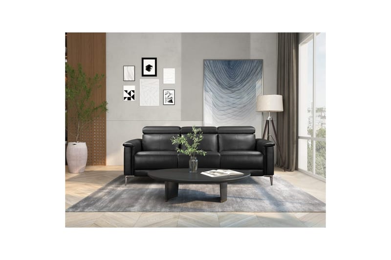 Sofa 3-seter Lund Svart, Lær/PU, Elektrisk recliner - Svart, Lær/PU, Elektrisk recliner - Møbler - Sofaer - Reclinersofaer