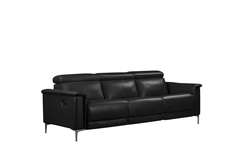 Sofa 3-seter Lund Svart, PU, Manuell hvilestol, Svart, PU, Manuell hvilestol