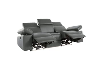 Sofa 3-seter Rayland Grå, Lær/PU, Manuell hvilestol - Grå, Lær/PU, Manuell hvilestol - Møbler - Sofaer - Reclinersofaer