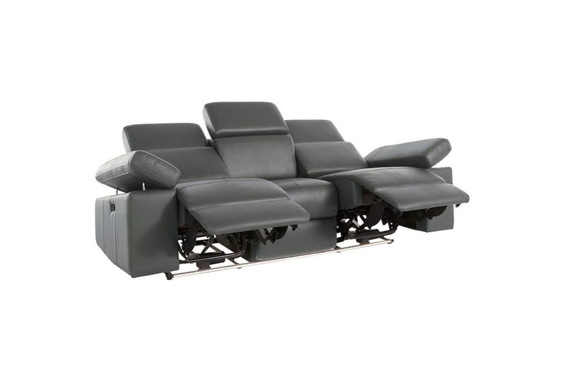 Sofa 3-seter Rayland Grå, Lær/PU, Manuell hvilestol - Grå, Lær/PU, Manuell hvilestol - Møbler - Sofaer - Reclinersofaer