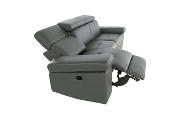 Sofa 3-seter Rayland Grå, Lær/PU, Manuell hvilestol - Grå, Lær/PU, Manuell hvilestol - Møbler - Sofaer - Reclinersofaer