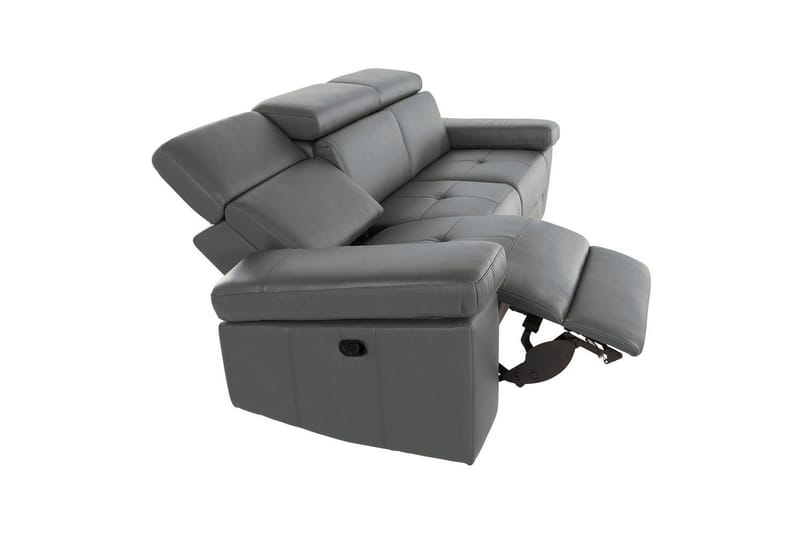 Sofa 3-seter Rayland Grå, Lær/PU, Manuell hvilestol - Grå, Lær/PU, Manuell hvilestol - Møbler - Sofaer - Reclinersofaer