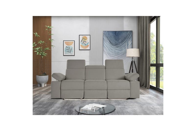 Sofa 3-seter Rayland Grå, Sunday Stoff, Elektrisk recliner - Grå, Sunday Stoff, Elektrisk recliner - Møbler - Sofaer - Reclinersofaer