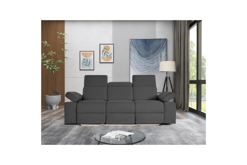 Sofa 3-seter Rayland Grå, Sunday Stoff, Manuell hvilestol - Grå, Sunday Stoff, Manuell hvilestol - Møbler - Sofaer - Reclinersofaer