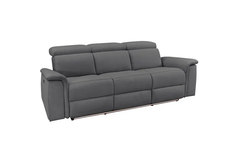 Sofa 3-seter Pareli Grå, Sunday Stoff, Manuell hvilestol, Grå, Sunday Stoff, Manuell hvilestol