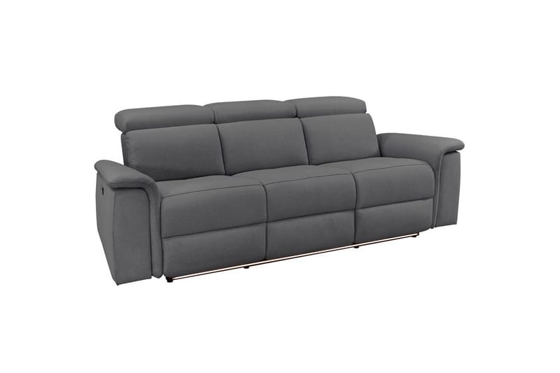 Sofa 3-seter Pareli Grå, Sunday Stoff, Manuell hvilestol, Grå, Sunday Stoff, Manuell hvilestol