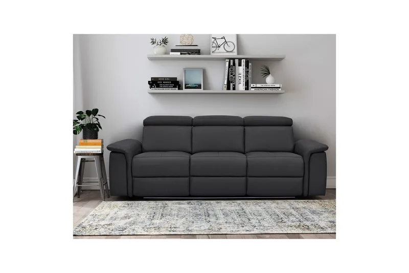 Sofa 3-seter Pareli Svart, Lær/PU, Manuell hvilestol - Svart, Lær/PU, Manuell hvilestol - Møbler - Sofaer - Reclinersofaer