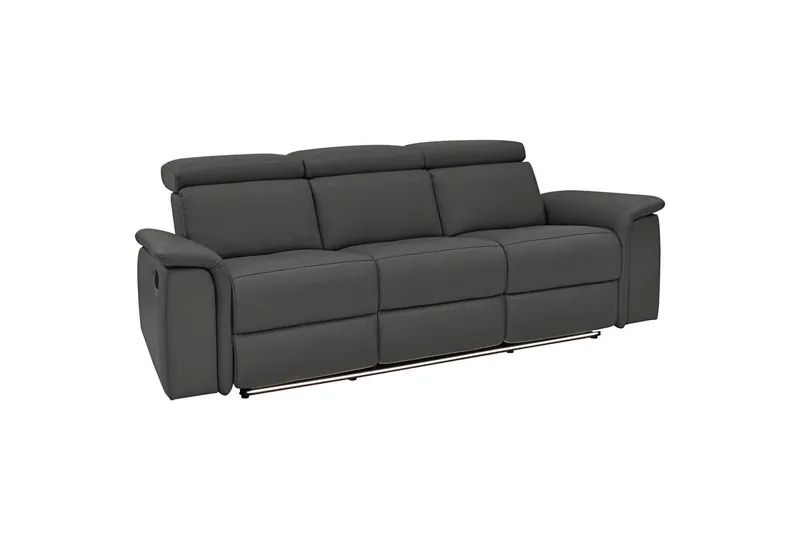 Sofa 3-seter Pareli Svart, PU, Manuell hvilestol, Svart, PU, Manuell hvilestol