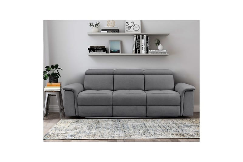 Sofa 3-seter Pareli Grå, Sunday Stoff, Manuell hvilestol - Grå, Sunday Stoff, Manuell hvilestol - Møbler - Sofaer - Reclinersofaer