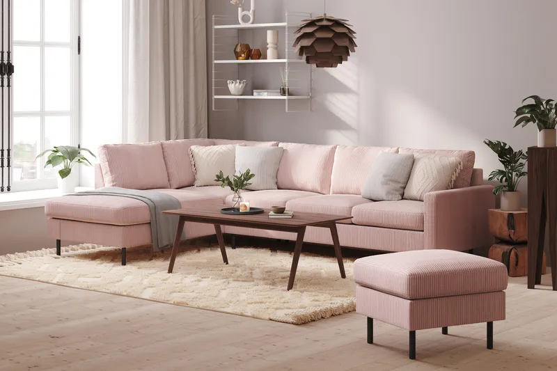 Peppe 4-seters Venstrevendt L-formet Sjeselongsofa i Manchester - Rosa - Møbler - Sofaer - Sofaer med sjeselong - 4 seters sofa med divan
