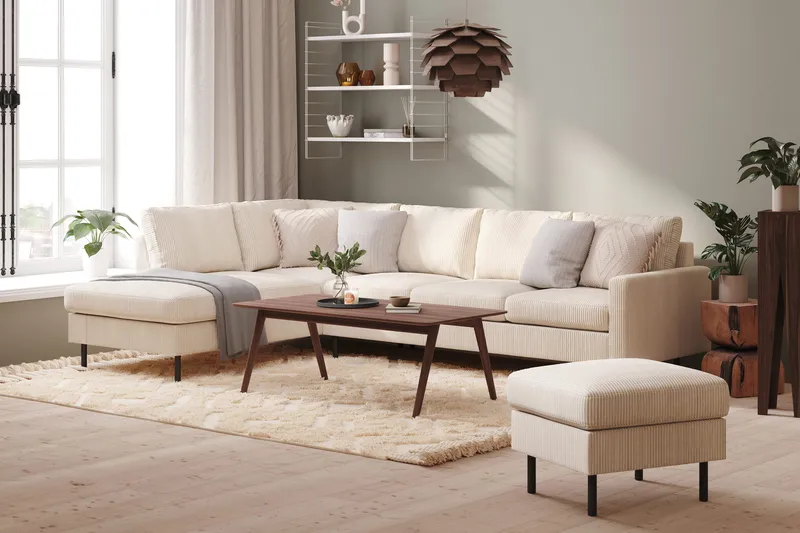 Peppe 4-seters Venstrevendt L-formet Sjeselongsofa i Manchester - Beige - Møbler - Sofaer - Sofaer med sjeselong - 4 seters sofa med divan