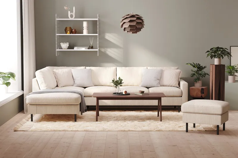 Peppe 4-seters Venstrevendt L-formet Sjeselongsofa i Manchester - Beige - Møbler - Sofaer - Sofaer med sjeselong - 4 seters sofa med divan
