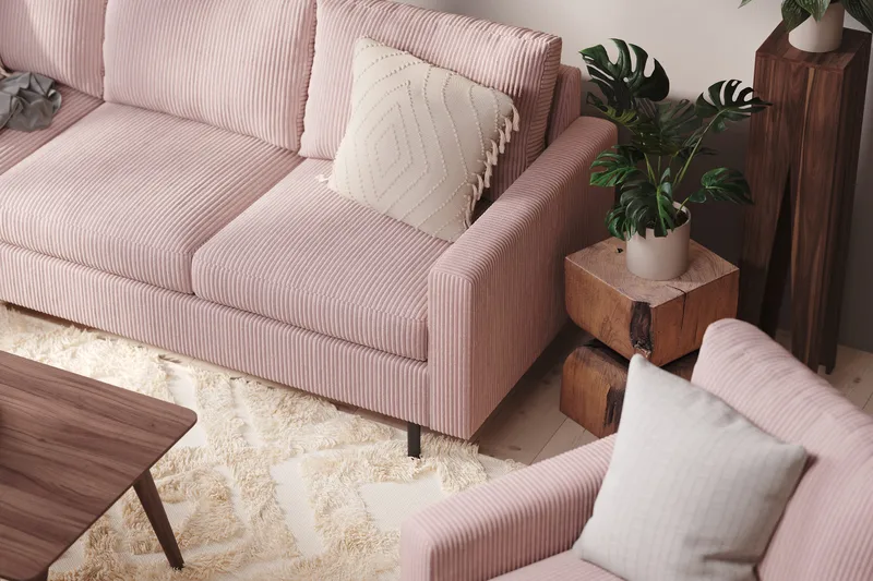 Peppe 4-seters Venstrevendt L-formet Sjeselongsofa i Manchester - Rosa - Møbler - Sofaer - Sofaer med sjeselong - 4 seters sofa med divan