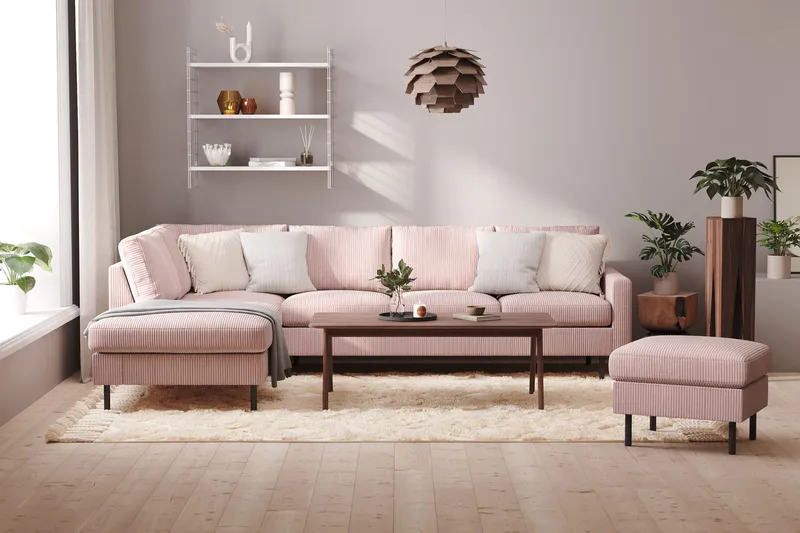 Peppe 4-seters Venstrevendt L-formet Sjeselongsofa i Manchester - Rosa - Møbler - Sofaer - Sofaer med sjeselong - 4 seters sofa med divan