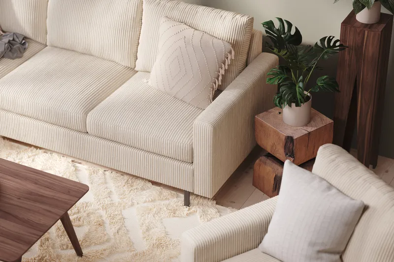 Peppe 4-seters Venstrevendt L-formet Sjeselongsofa i Manchester - Beige - Møbler - Sofaer - Sofaer med sjeselong - 4 seters sofa med divan