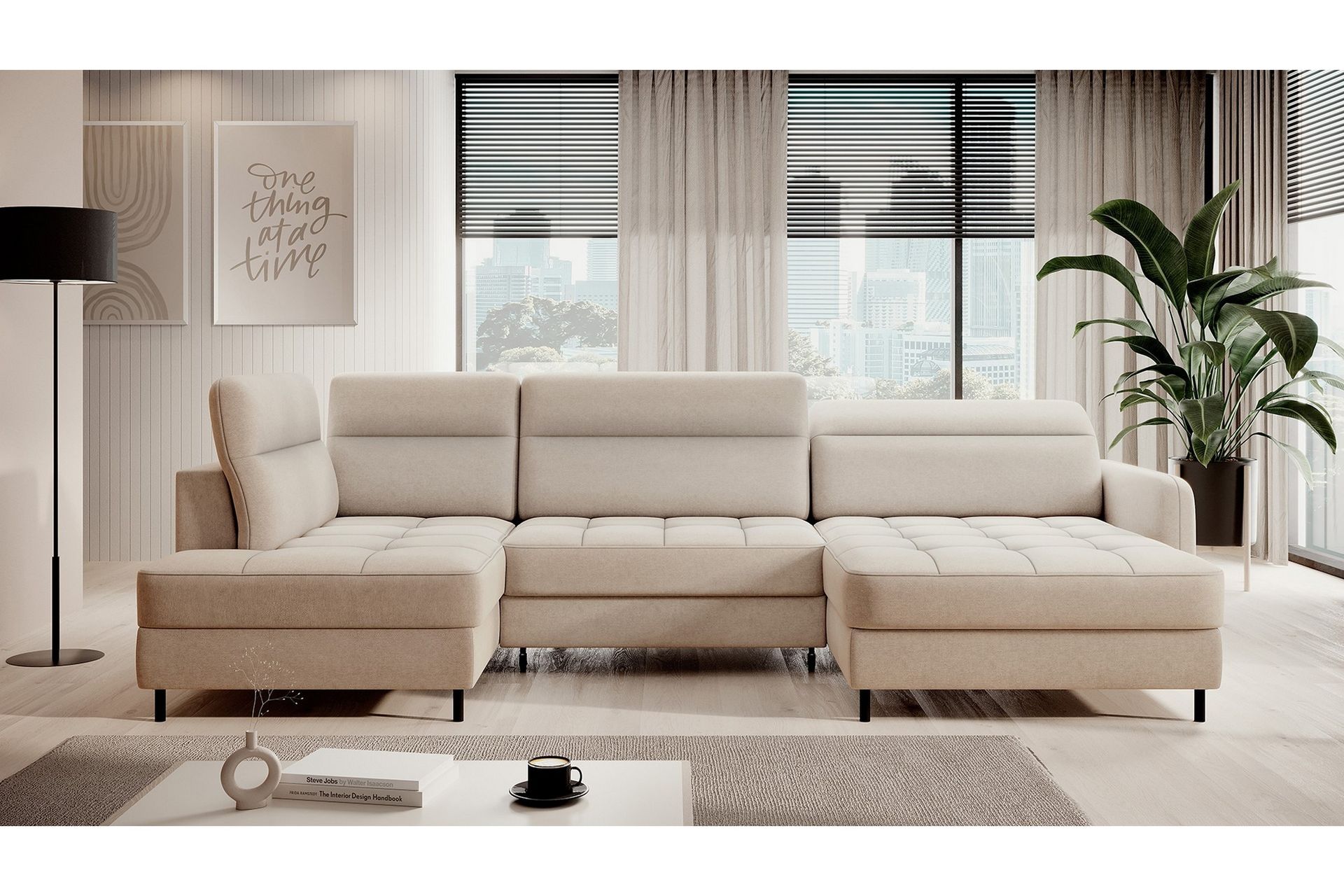 Sofa med Divan og Sjeselong Berrto 5-seters - Beige - Møbler - Sofaer - U-sofa