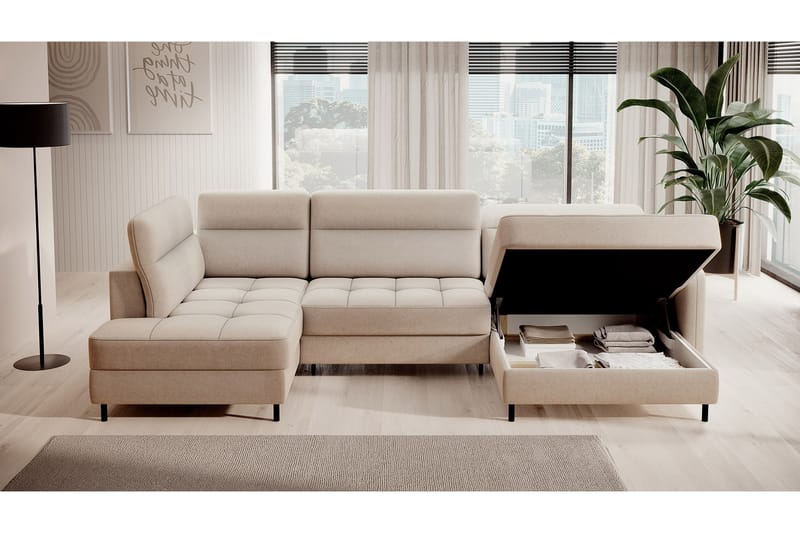 Sofa med Divan og Sjeselong Berrto 5-seters - Beige - Møbler - Sofaer - U-sofa