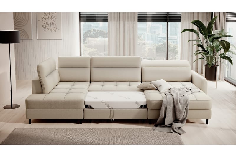 Sofa med Divan og Sjeselong Berrto 5-seters - Beige - Møbler - Sofaer - U-sofa