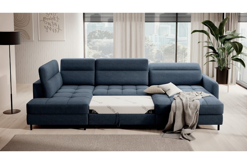 Sofa med Divan og Sjeselong Berrto 5-seters - Blå - Møbler - Sofaer - U-sofa