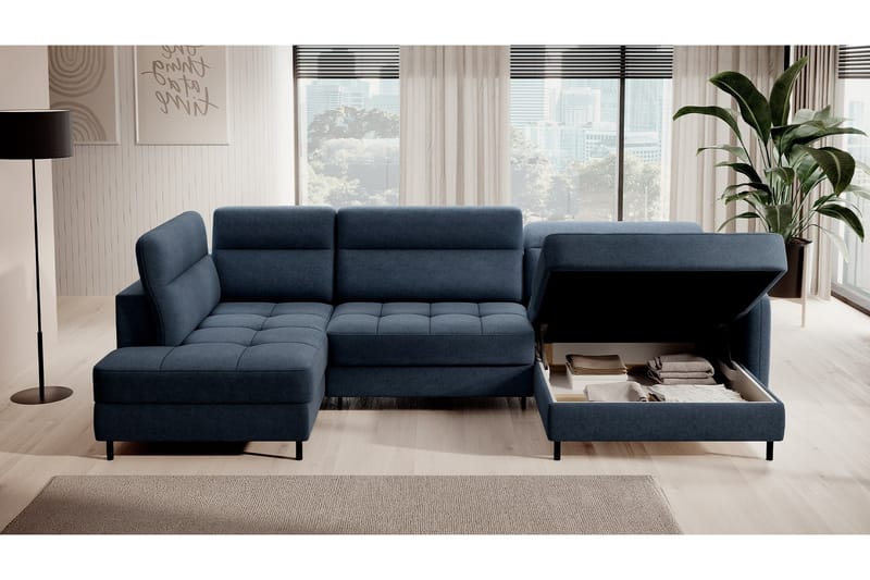 Sofa med Divan og Sjeselong Berrto 5-seters - Blå - Møbler - Sofaer - U-sofa