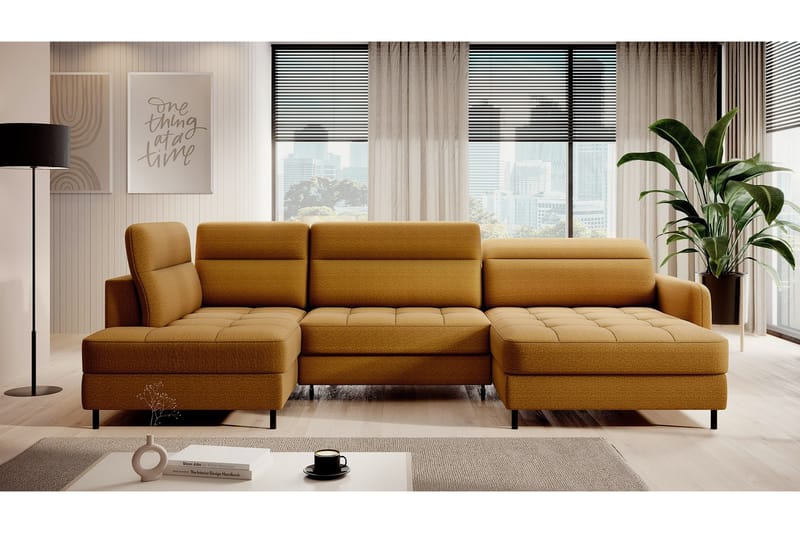 Sofa med Divan og Sjeselong Berrto 5-seters - Gull - Møbler - Sofaer - U-sofa