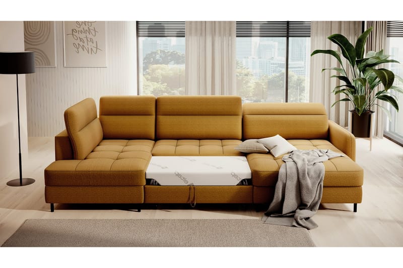 Sofa med Divan og Sjeselong Berrto 5-seters - Gull - Møbler - Sofaer - U-sofa