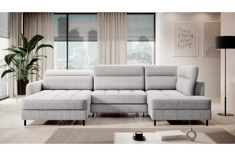 Sofa med Divan og Sjeselong Berrto 5-seters - Lysgrå - Møbler - Sofaer - U-sofa