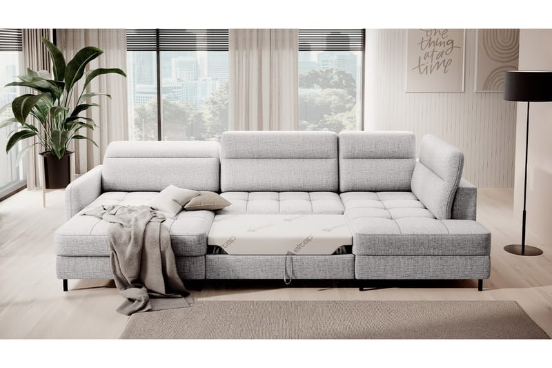 Sofa med Divan og Sjeselong Berrto 5-seters - Lysgrå - Møbler - Sofaer - U-sofa