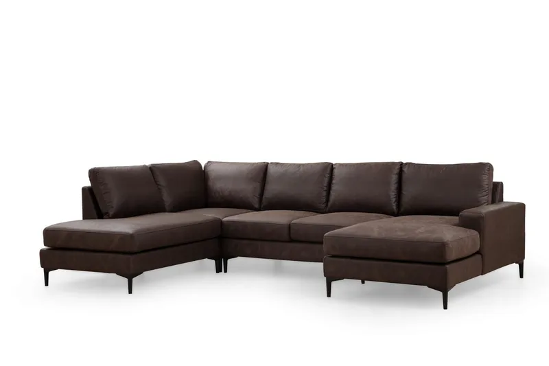 Svanabyn Sofa m. Divan og Sjeselong 4-seter, Mørkebrun