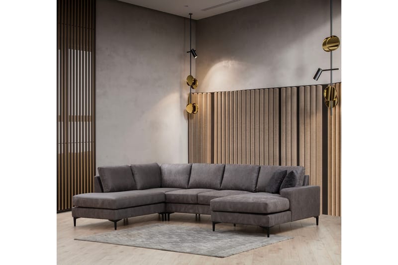 Svanabyn Sofa m. Divan og Sjeselong 4-seter - Antrasitt - Møbler - Sofaer - Sofaer med sjeselong - 4 seters sofa med divan
