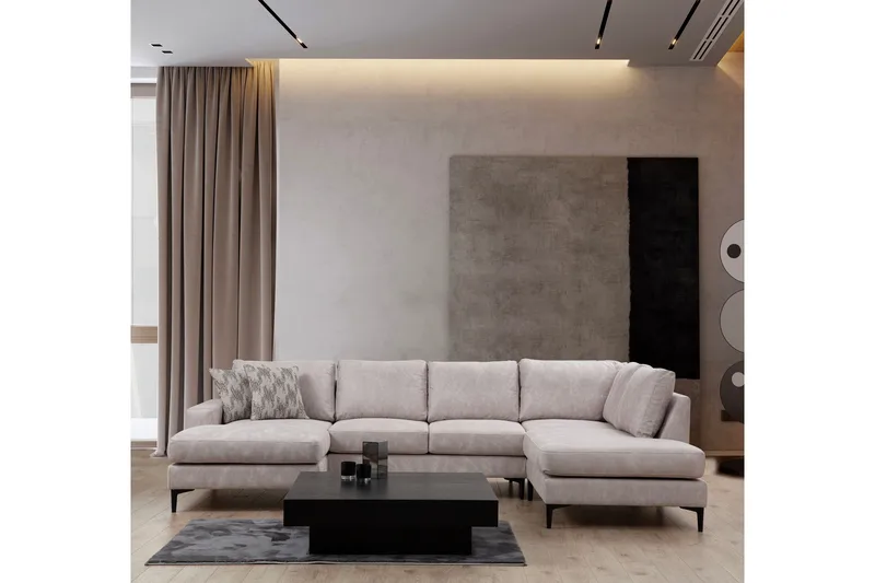 Svanabyn Sofa m. Divan og Sjeselong 4-seter - Beige - Møbler - Sofaer - Sofaer med sjeselong - 4 seters sofa med divan