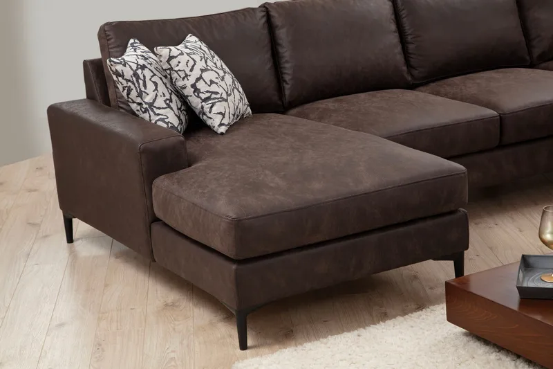 Svanabyn Sofa m. Divan og Sjeselong 4-seter - Mørkebrun - Møbler - Sofaer - Sofaer med sjeselong - 4 seters sofa med divan
