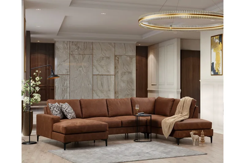 Svanabyn Sofa m. Divan og Sjeselong 4-seter - Brun - Møbler - Sofaer - Sofaer med sjeselong - 4 seters sofa med divan