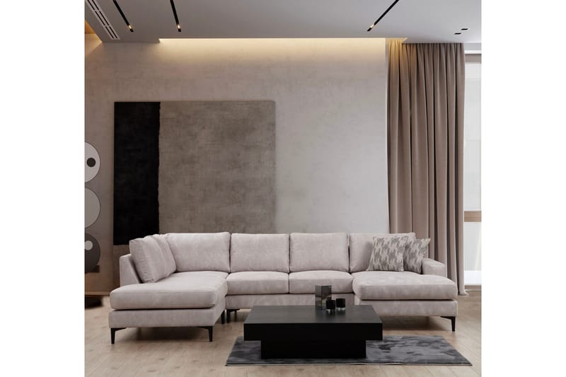 Svanabyn Sofa m. Divan og Sjeselong 4-seter - Beige - Møbler - Sofaer - Sofaer med sjeselong - 4 seters sofa med divan