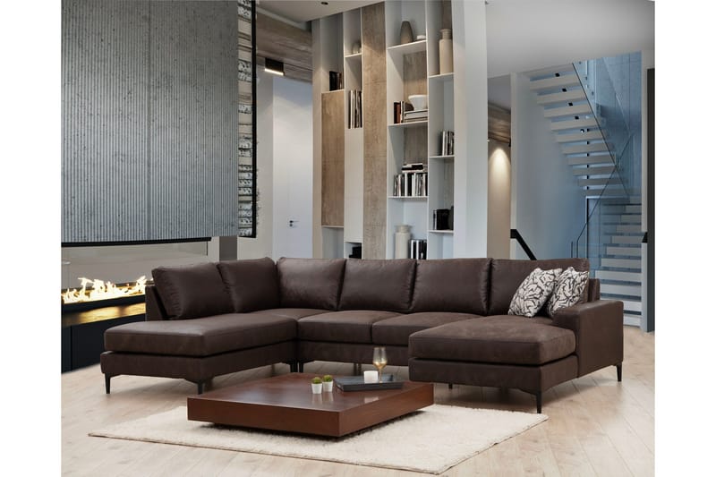 Svanabyn Sofa m. Divan og Sjeselong 4-seter - Mørkebrun - Møbler - Sofaer - Sofaer med sjeselong - 4 seters sofa med divan