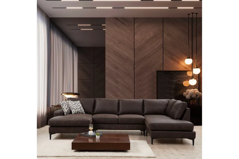 Svanabyn Sofa m. Divan og Sjeselong 4-seter - Mørkebrun - Møbler - Sofaer - Sofaer med sjeselong - 4 seters sofa med divan