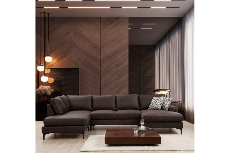 Svanabyn Sofa m. Divan og Sjeselong 4-seter - Mørkebrun - Møbler - Sofaer - Sofaer med sjeselong - 4 seters sofa med divan