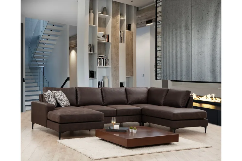 Svanabyn Sofa m. Divan og Sjeselong 4-seter - Mørkebrun - Møbler - Sofaer - Sofaer med sjeselong - 4 seters sofa med divan