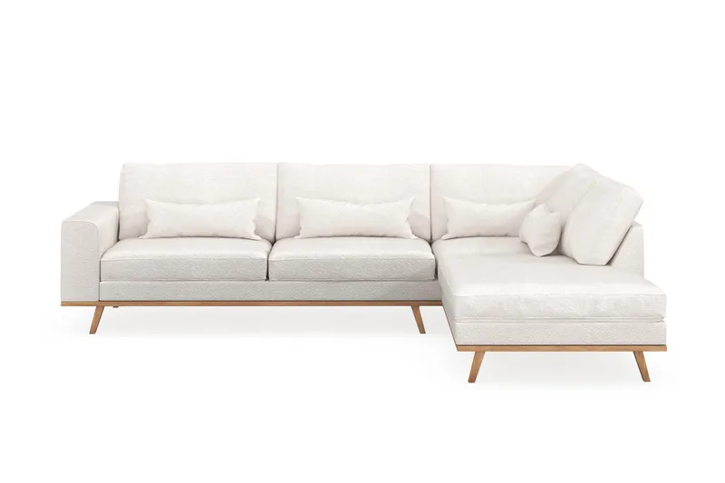 Copenhagen 4-seters Høyrevendt L-formet Sjeselongsofa i Bouclé, Hvit