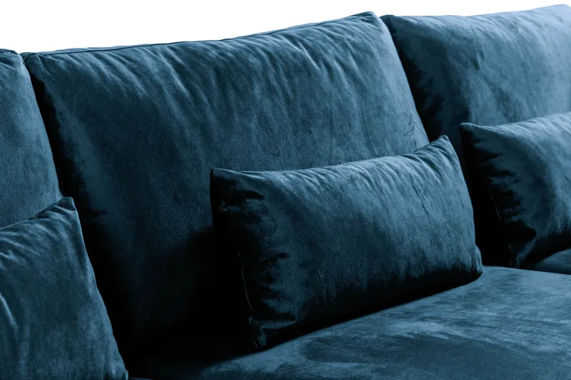 Copenhagen 4-seters Høyrevendt L-formet Sjeselongsofa i Fløyel - Blå - Møbler - Sofaer - Sofaer med sjeselong - 4 seters sofa med divan