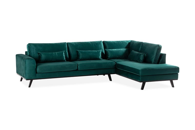 Copenhagen 4-seters Høyrevendt L-formet Sjeselongsofa i Fløyel - Grønn - Møbler - Sofaer - Sofaer med sjeselong - 4 seters sofa med divan