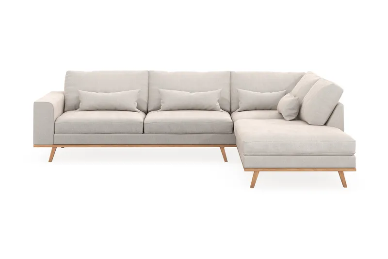 Copenhagen 4-seters Høyrevendt L-formet Sjeselongsofa i Fløyel - Kremhvit - Møbler - Sofaer - Sofaer med sjeselong - 4 seters sofa med divan