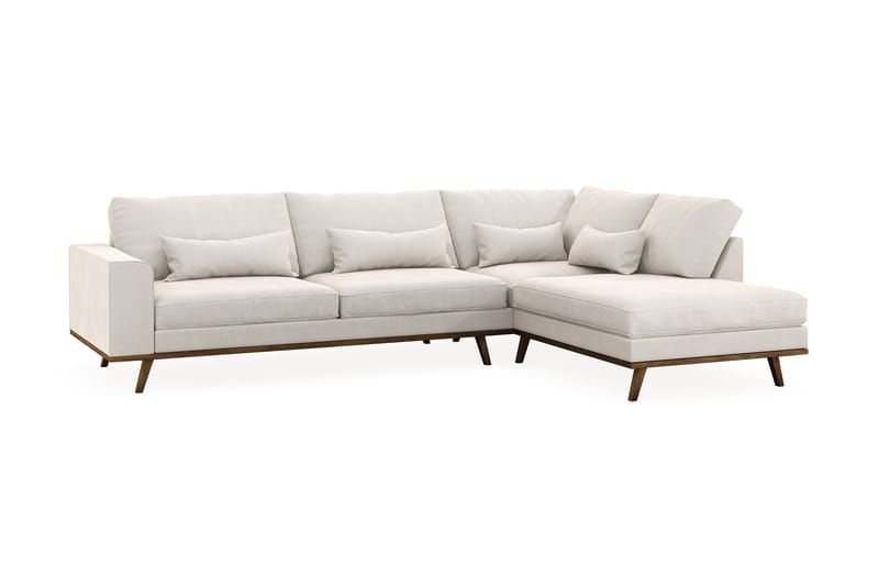Copenhagen 4-seters Høyrevendt L-formet Sjeselongsofa i Fløyel - Kremhvit - Møbler - Sofaer - Sofaer med sjeselong - 4 seters sofa med divan