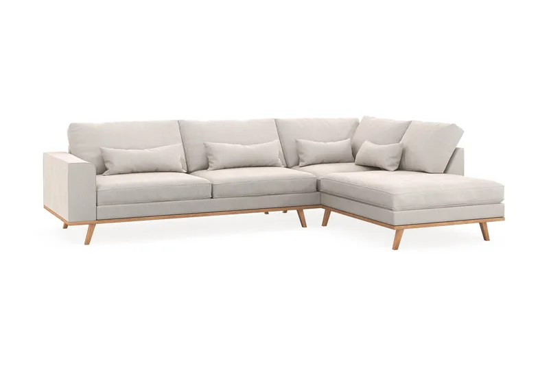 Copenhagen 4-seters Høyrevendt L-formet Sjeselongsofa i Fløyel - Kremhvit - Møbler - Sofaer - Sofaer med sjeselong - 4 seters sofa med divan