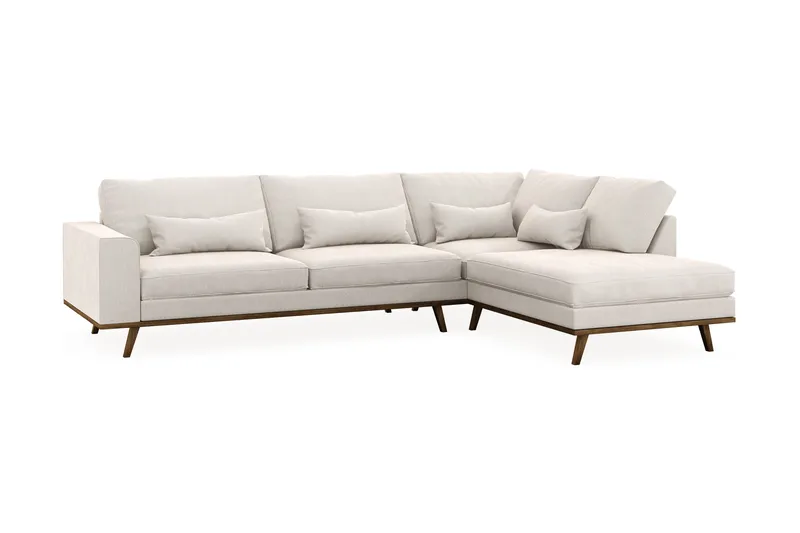 Copenhagen 4-seters Høyrevendt L-formet Sjeselongsofa i Fløyel - Kremhvit - Møbler - Sofaer - Sofaer med sjeselong - 4 seters sofa med divan