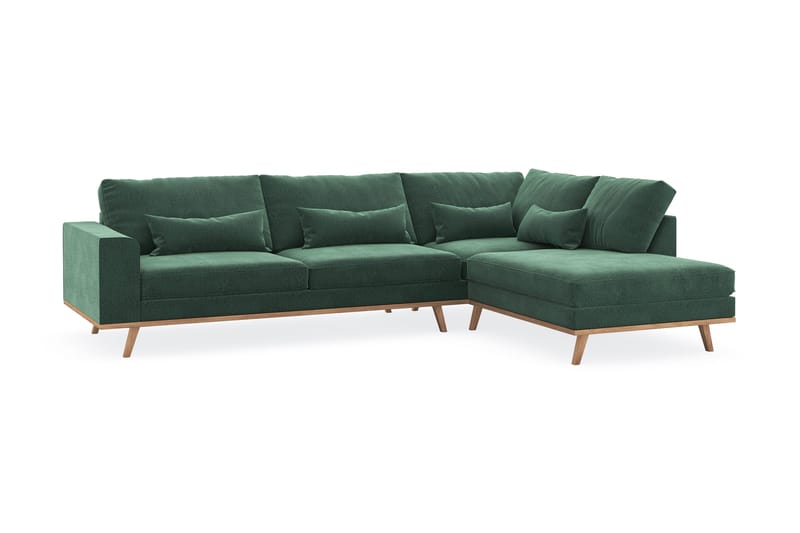 Copenhagen 4-seters Høyrevendt L-formet Sjeselongsofa i Fløyel - Mørk grønn - Møbler - Sofaer - Sofaer med sjeselong - 4 seters sofa med divan