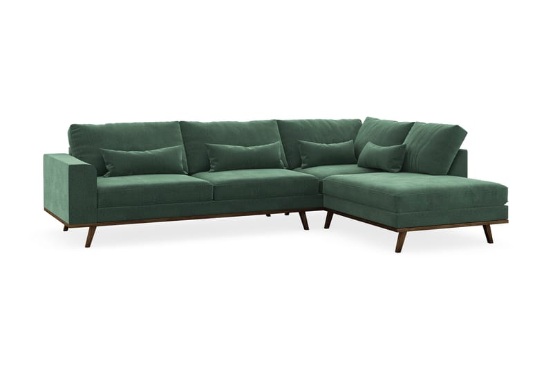 Copenhagen 4-seters Høyrevendt L-formet Sjeselongsofa i Fløyel - Mørk grønn - Møbler - Sofaer - Sofaer med sjeselong - 4 seters sofa med divan